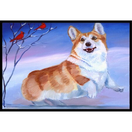 Carolines Treasures Corgi Snow Cardinal Indoor and Outdoor Mat- 18 x 27 in. 7328MAT